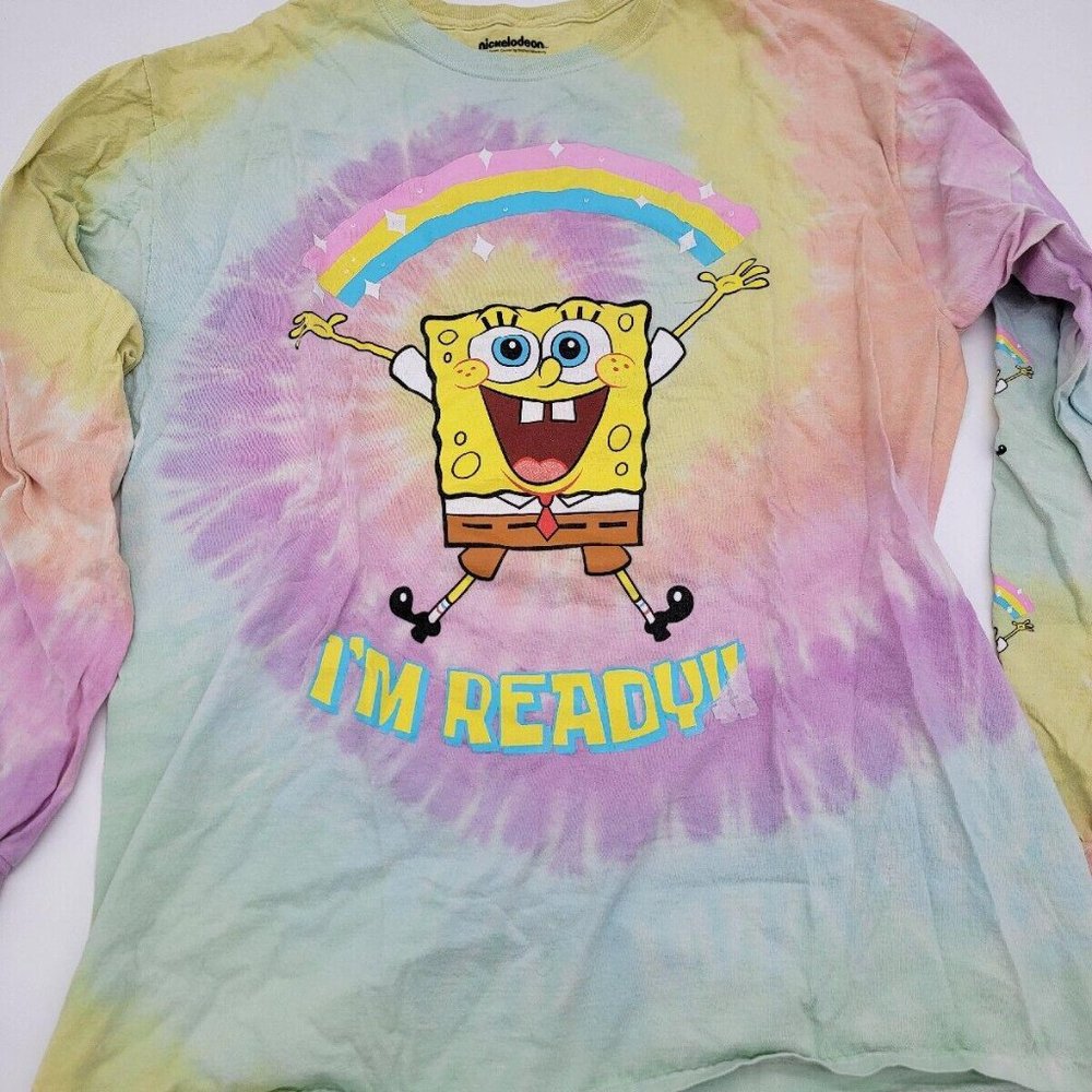Nickelodeon SpongeBob T-Shirt Mens XL Multicolor Tie-dye Graphic Cotton L/S